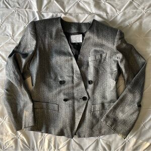 La Suit Women's Long Sleeve Jacket  Blazer Size 12 Gray With Purple Pinstripe